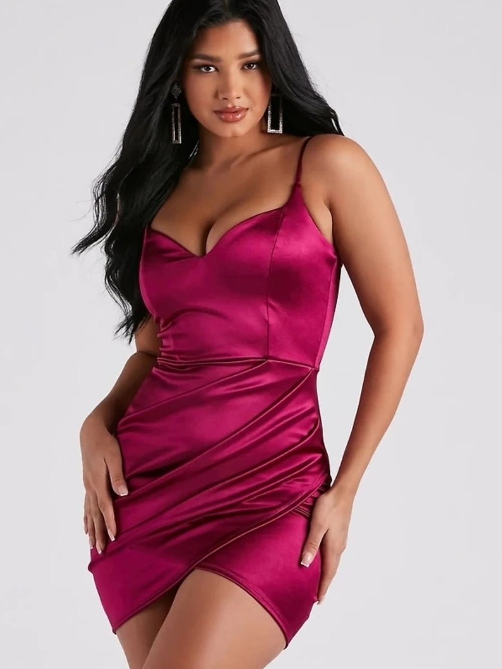 City Triangles Satin Cowl Mini Dress - Magenta